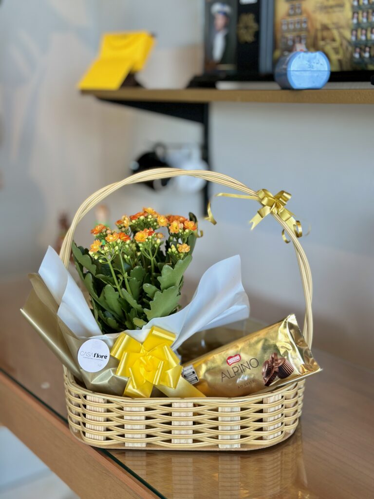 Cesta G + Kalanchoe + barra de chocolate