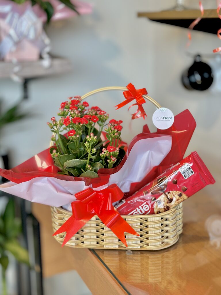Cesta M + kalanchoe + cookies